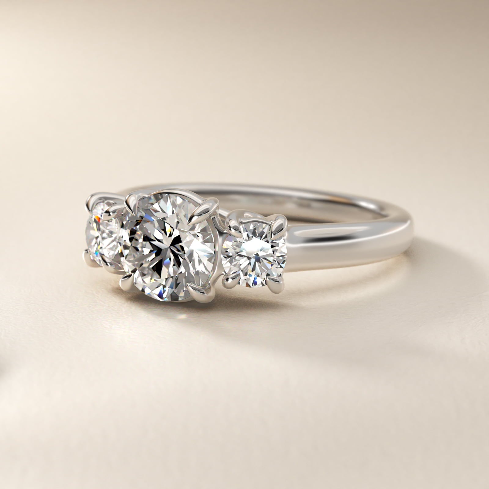Round Diamond Three Stone Engagement Ring In 14K White Gold By James Allen - Round Center