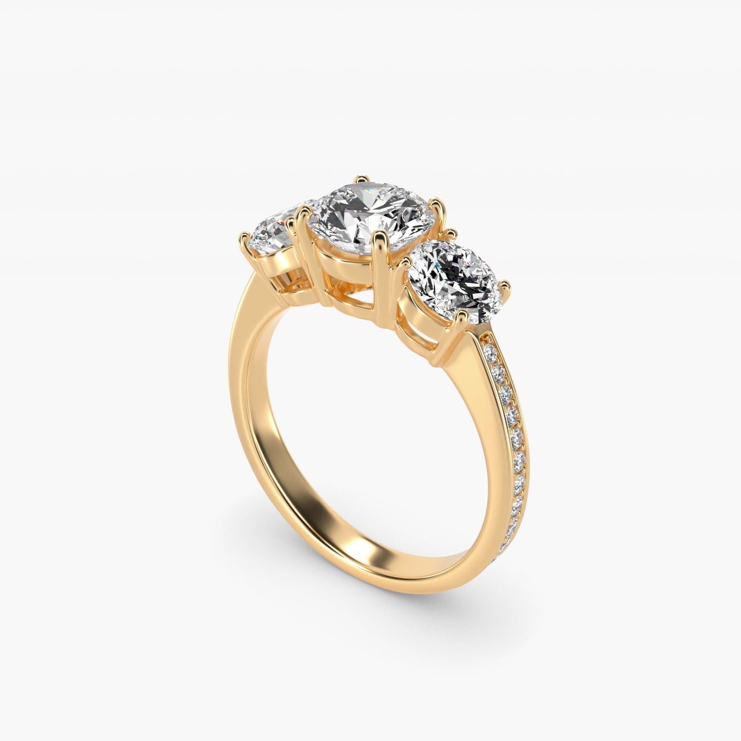 Round Diamond Three Stone Engagement Ring In 18k Yellow Gold By James Allen - Round Center