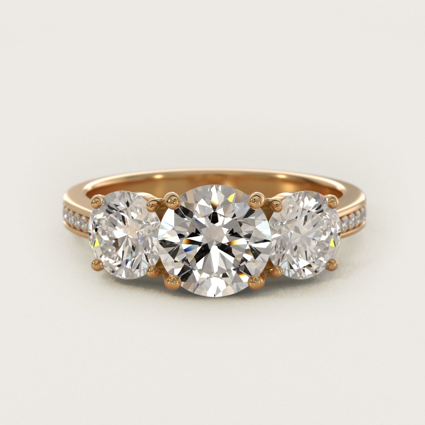 Round Diamond Three Stone Engagement Ring With PavŽ Set Diamonds In 14K Yellow Gold By James Allen - Round Center