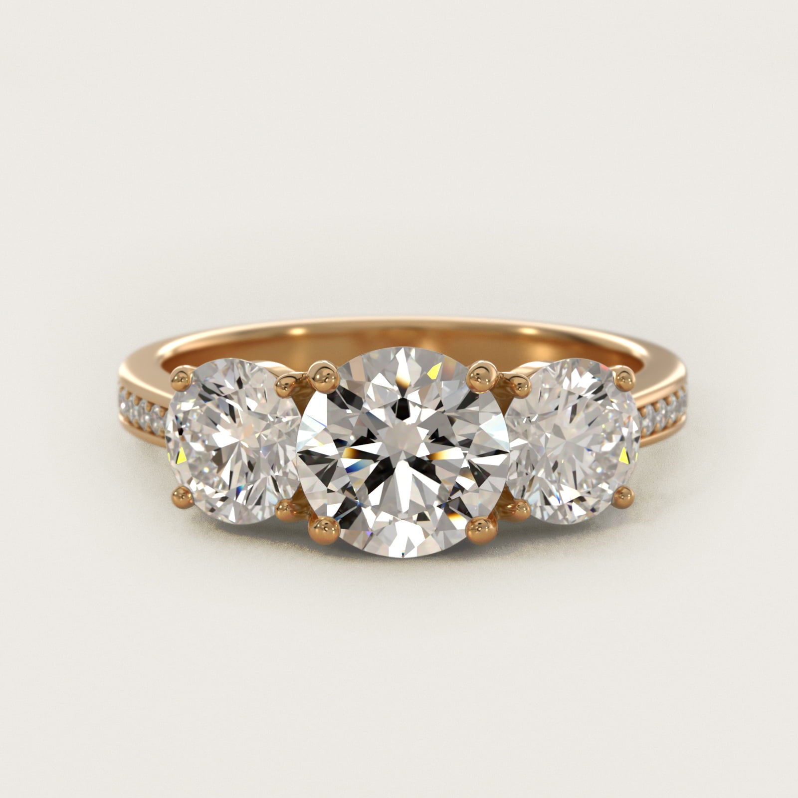 Round Diamond Three Stone Engagement Ring With PavŽ Set Diamonds In 18k Yellow Gold By James Allen - Round Center