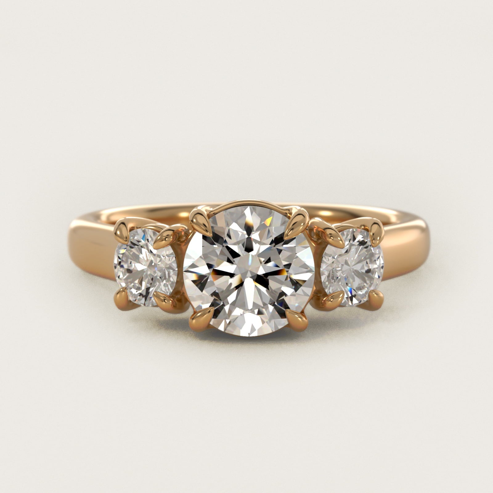 Round Diamond Three Stone Engagement Ring In 14K Yellow Gold By James Allen - Round Center