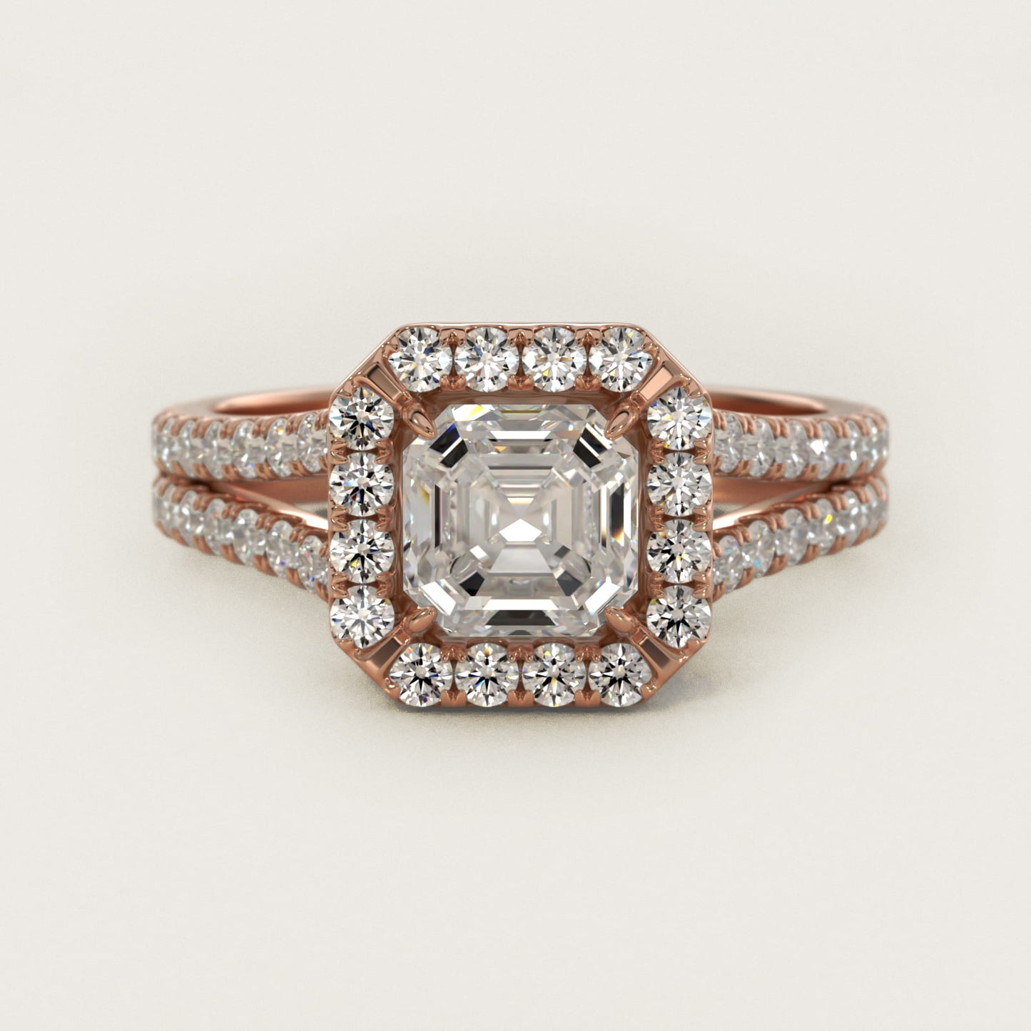 Round Split Band Diamond Halo Engagement Ring In 18k Rose Gold By James Allen - Asscher Center