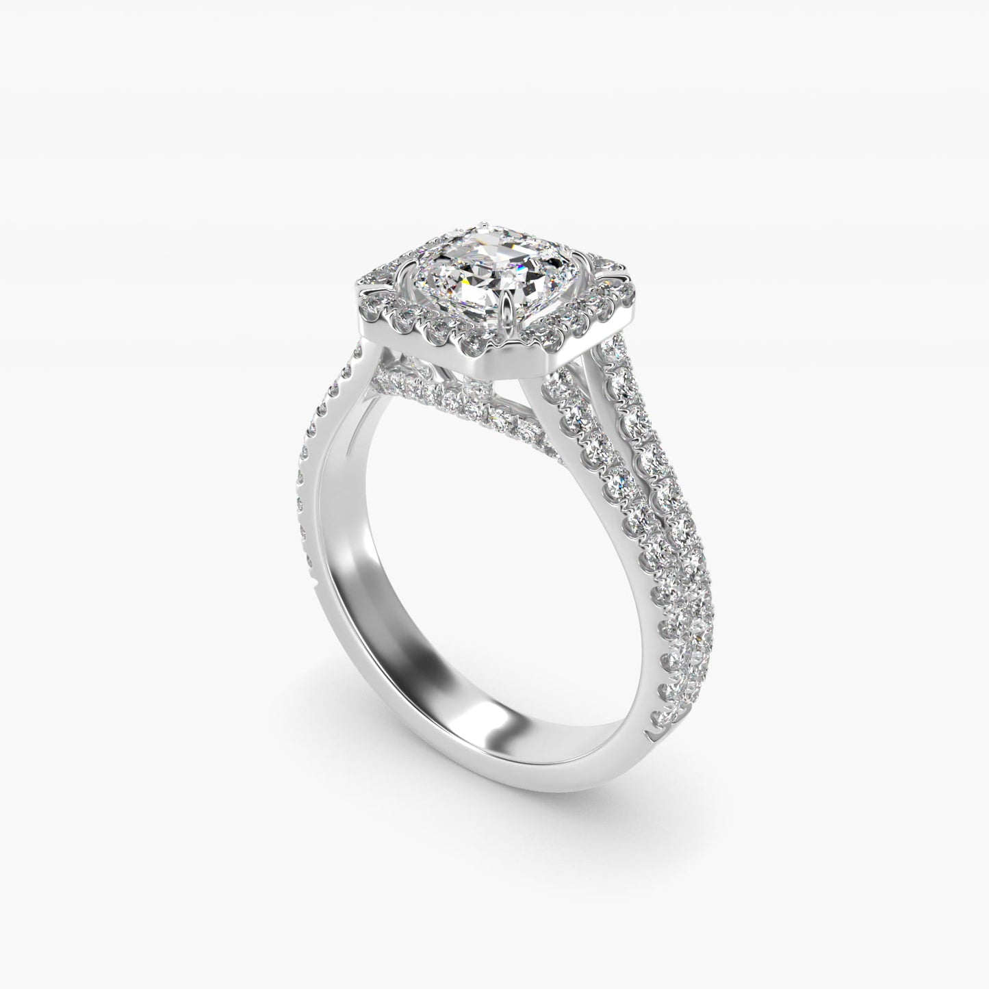 Round Split Band Diamond Halo Engagement Ring In 14K White Gold By James Allen - Asscher Center