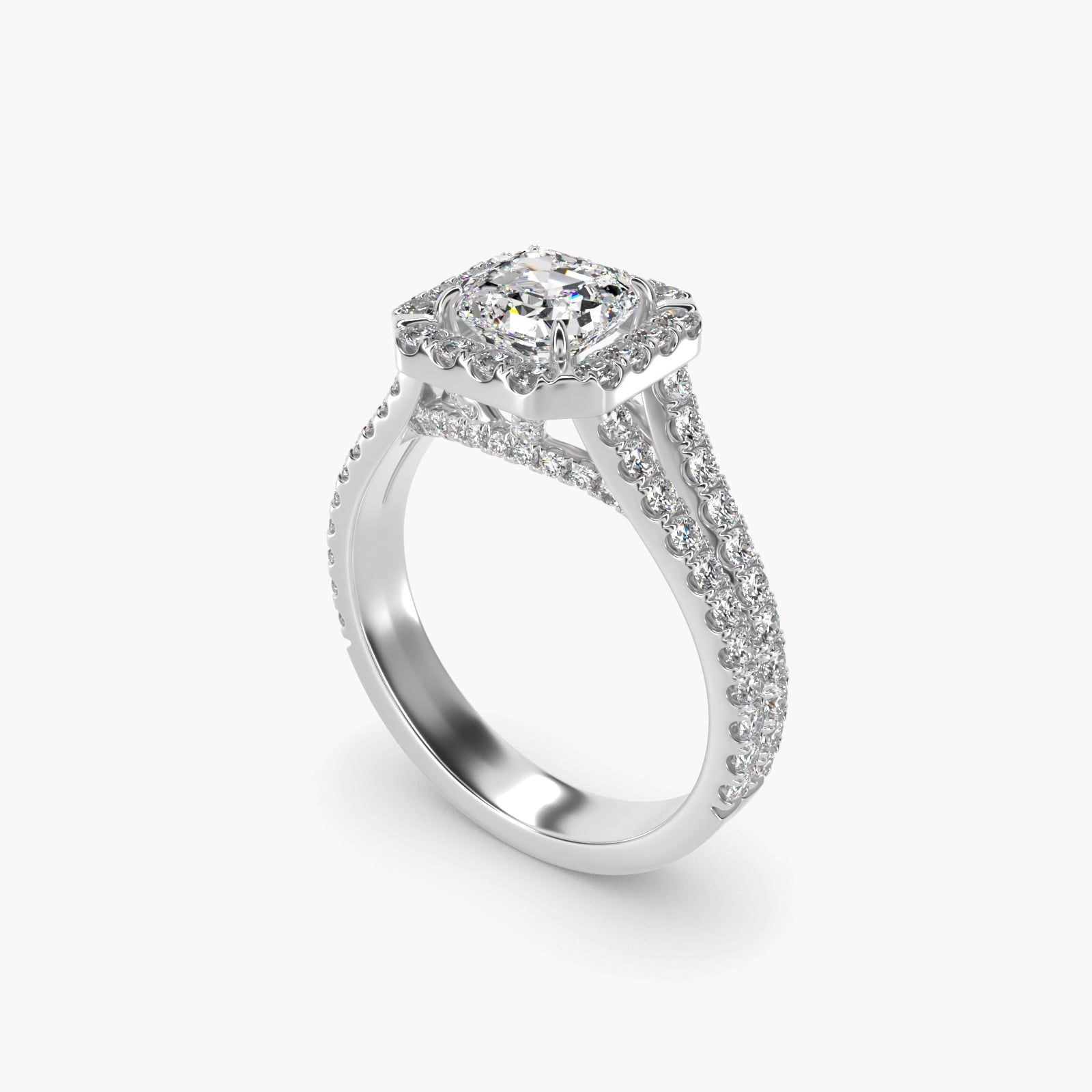 Round Split Band Diamond Halo Engagement Ring In 18k White Gold By James Allen - Asscher Center
