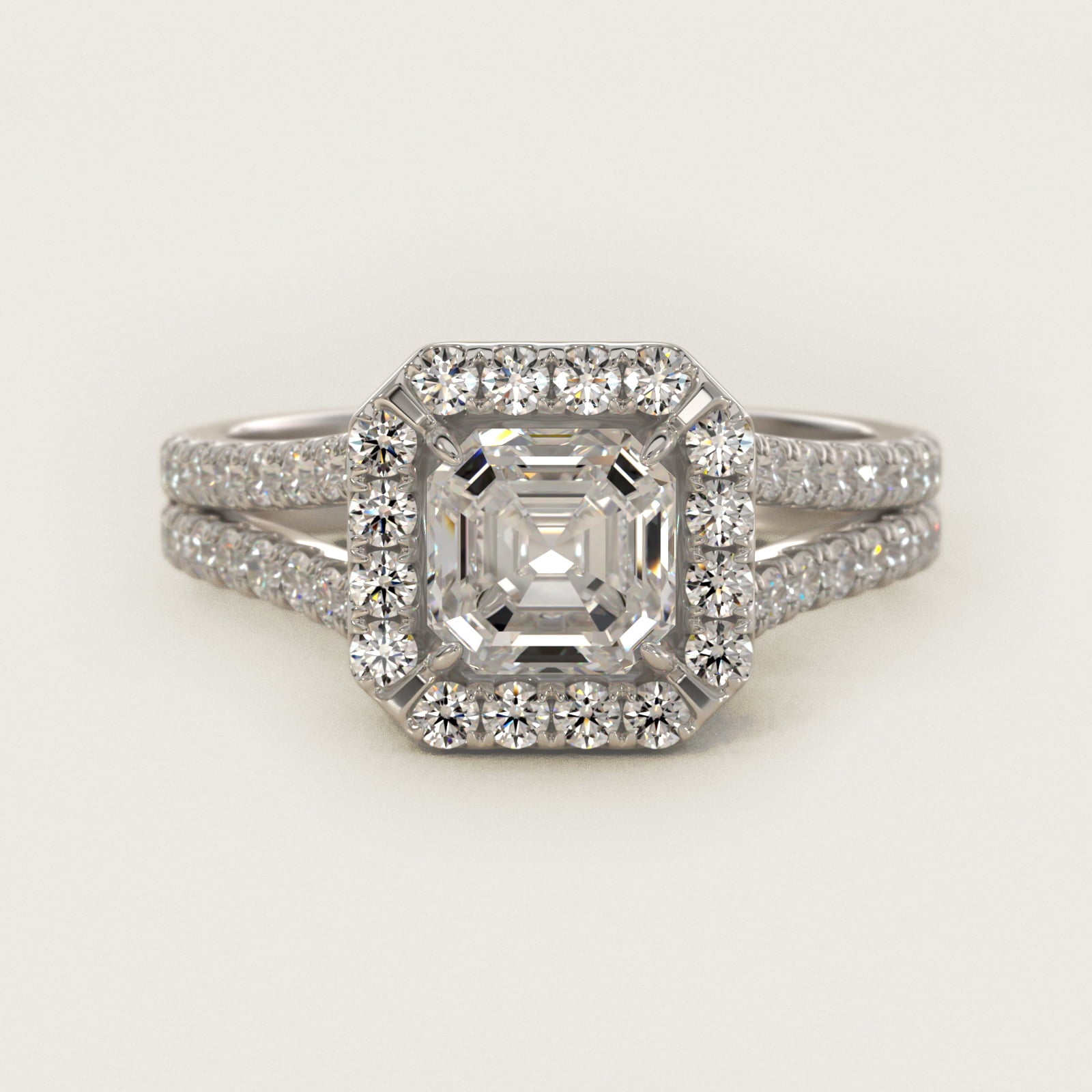 Round Split Band Diamond Halo Engagement Ring In 14K White Gold By James Allen - Asscher Center