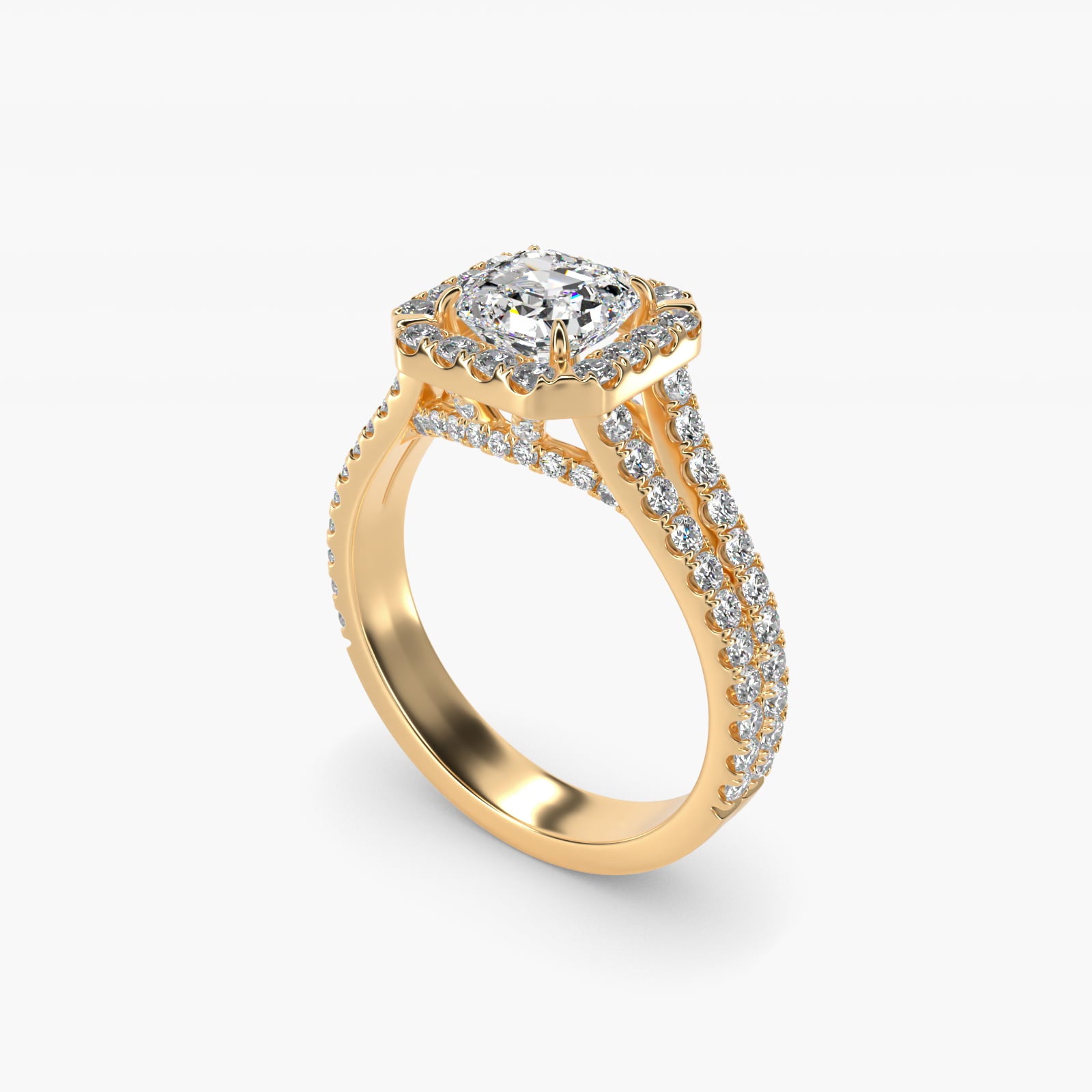 Round Split Band Diamond Halo Engagement Ring In 14K Yellow Gold By James Allen - Asscher Center