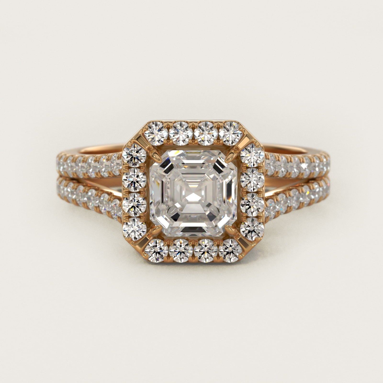 Round Split Band Diamond Halo Engagement Ring In 14K Yellow Gold By James Allen - Asscher Center
