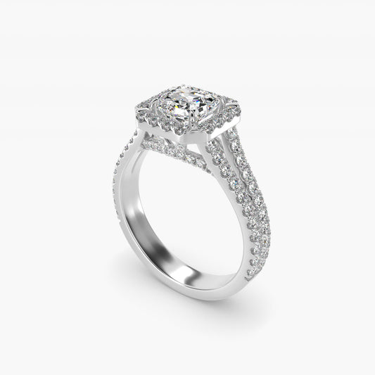 Round Split Band Diamond Halo Engagement Ring In Platinum By James Allen - Asscher Center