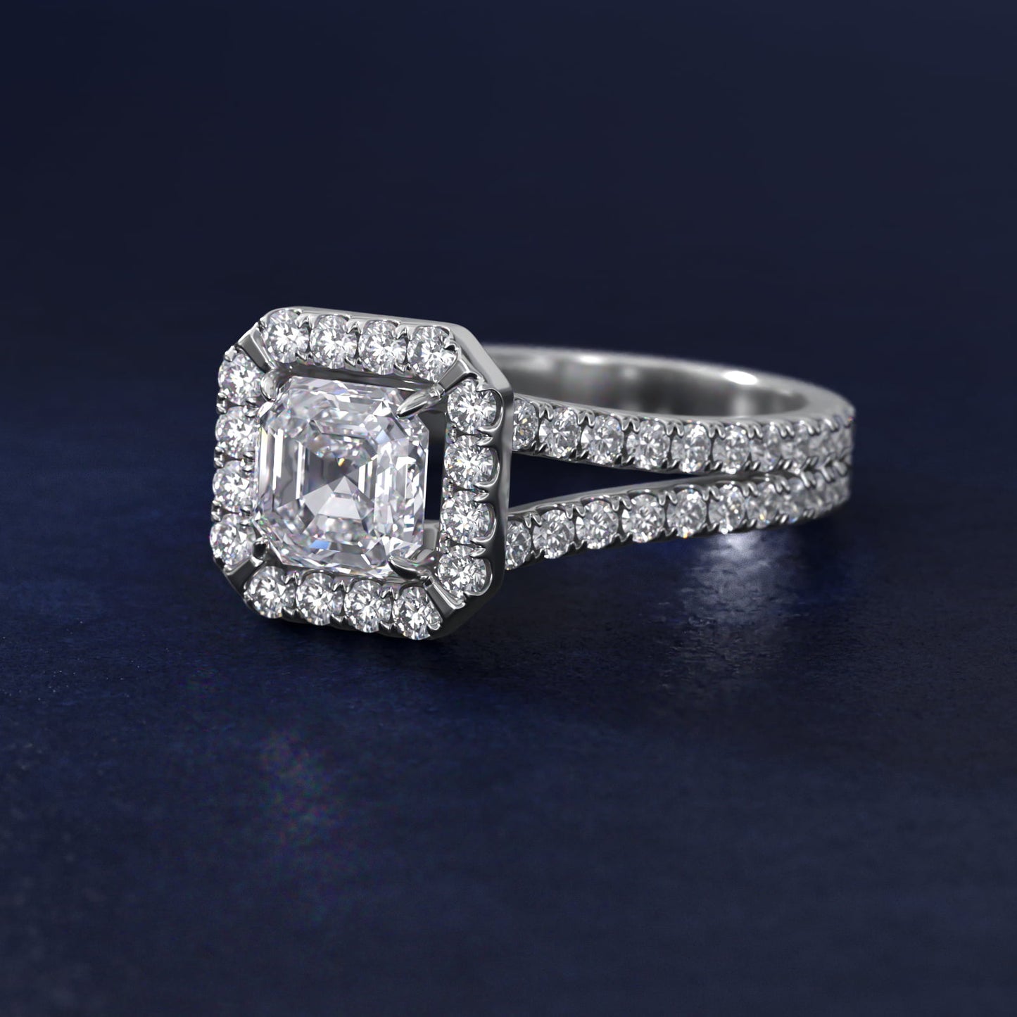Round Split Band Diamond Halo Engagement Ring In Platinum By James Allen - Asscher Center