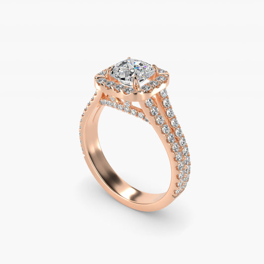 Round Split Band Diamond Halo Engagement Ring In 14K Rose Gold By James Allen - Cushion Center