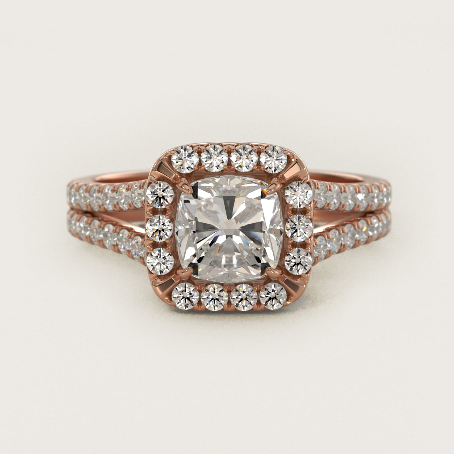 Round Split Band Diamond Halo Engagement Ring In 14K Rose Gold By James Allen - Cushion Center
