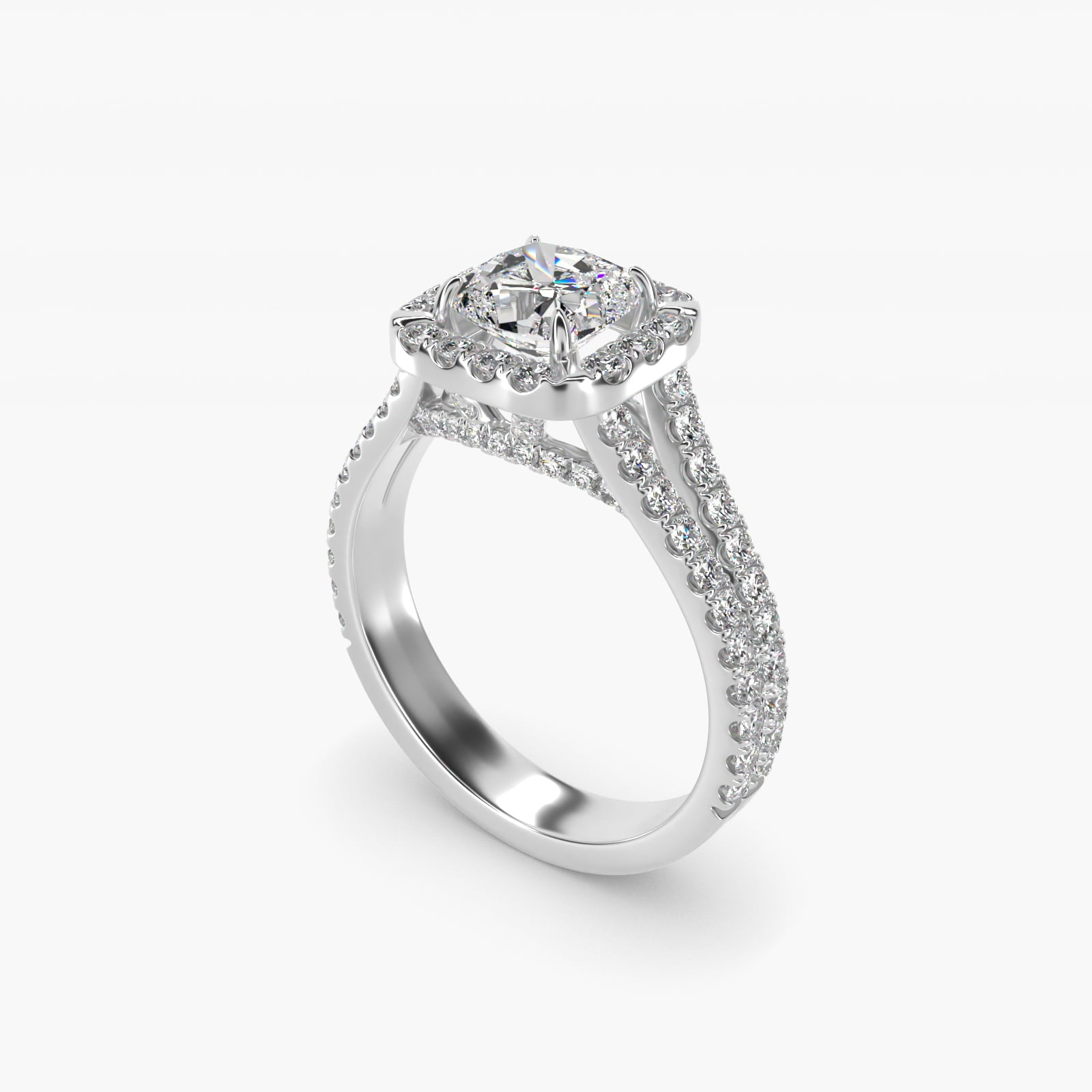 Round Split Band Diamond Halo Engagement Ring In 18k White Gold By James Allen - Cushion Center