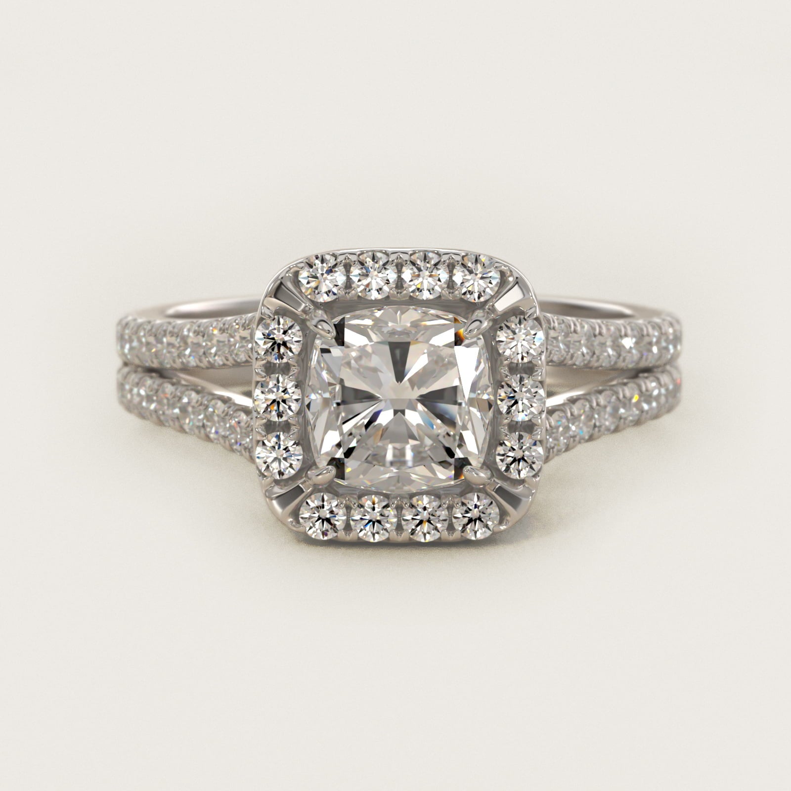 Round Split Band Diamond Halo Engagement Ring In 18k White Gold By James Allen - Cushion Center