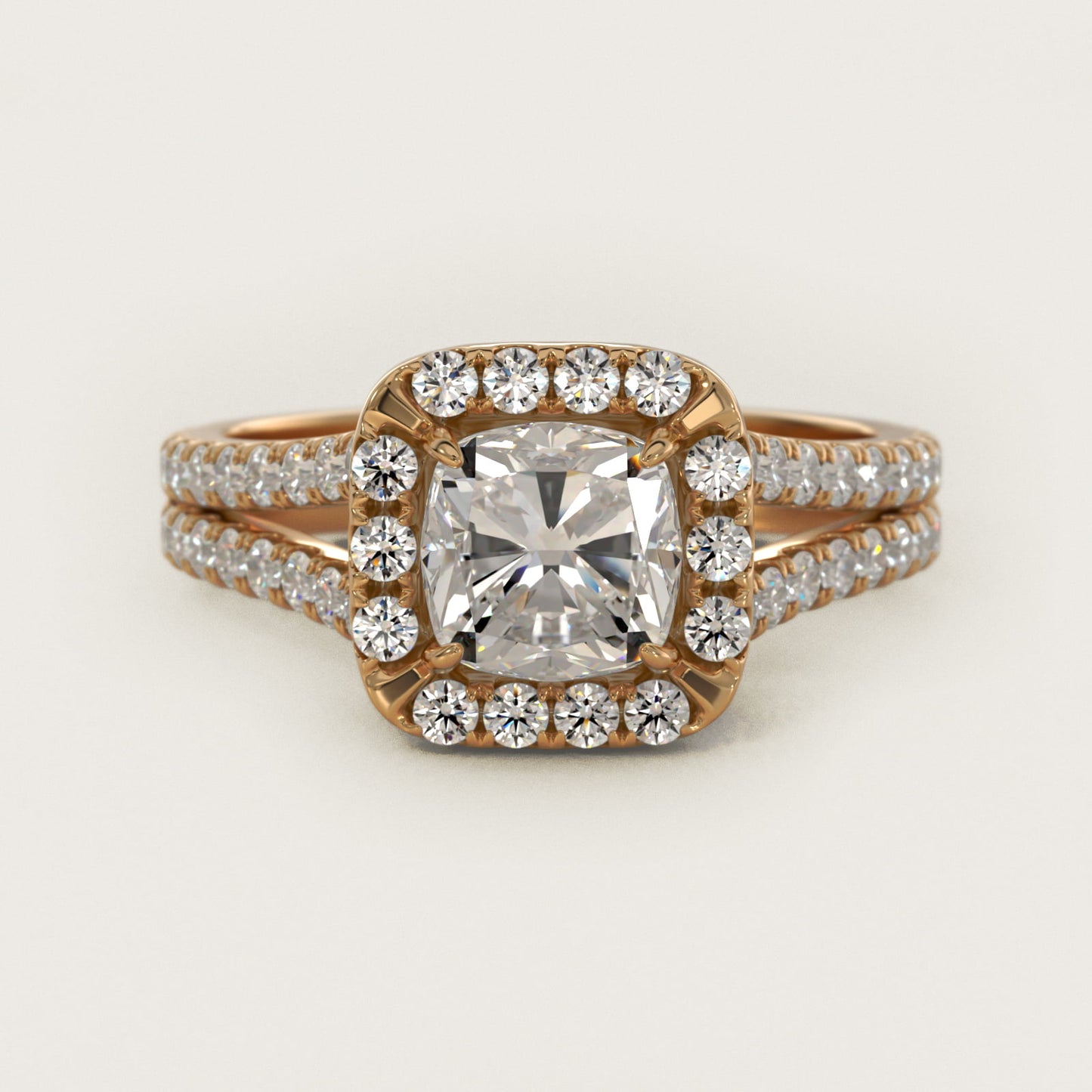 Round Split Band Diamond Halo Engagement Ring In 14K Yellow Gold By James Allen - Cushion Center