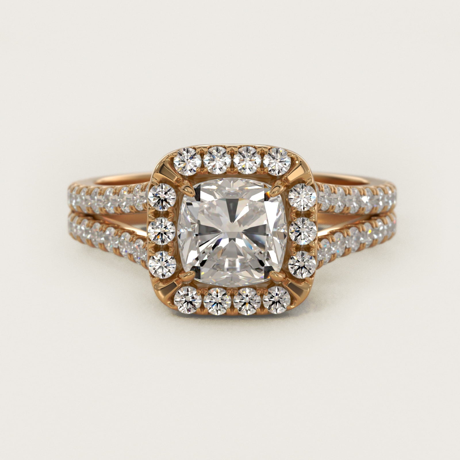 Round Split Band Diamond Halo Engagement Ring In 14K Yellow Gold By James Allen - Cushion Center