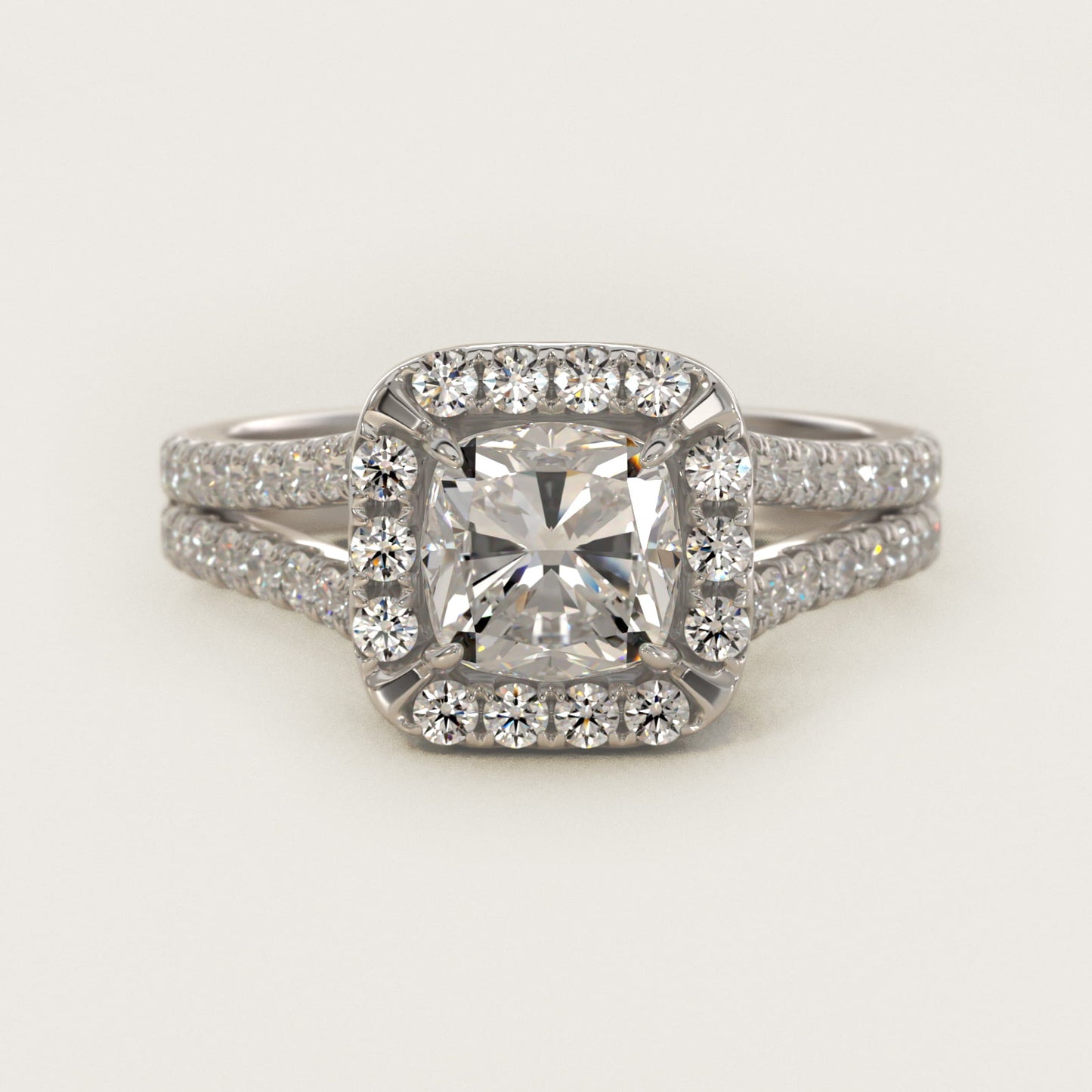 Round Split Band Diamond Halo Engagement Ring In Platinum By James Allen - Cushion Center