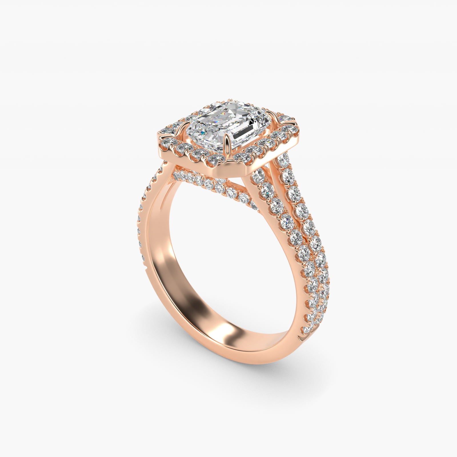 Round Split Band Diamond Halo Engagement Ring In 14K Rose Gold By James Allen - Emerald Center