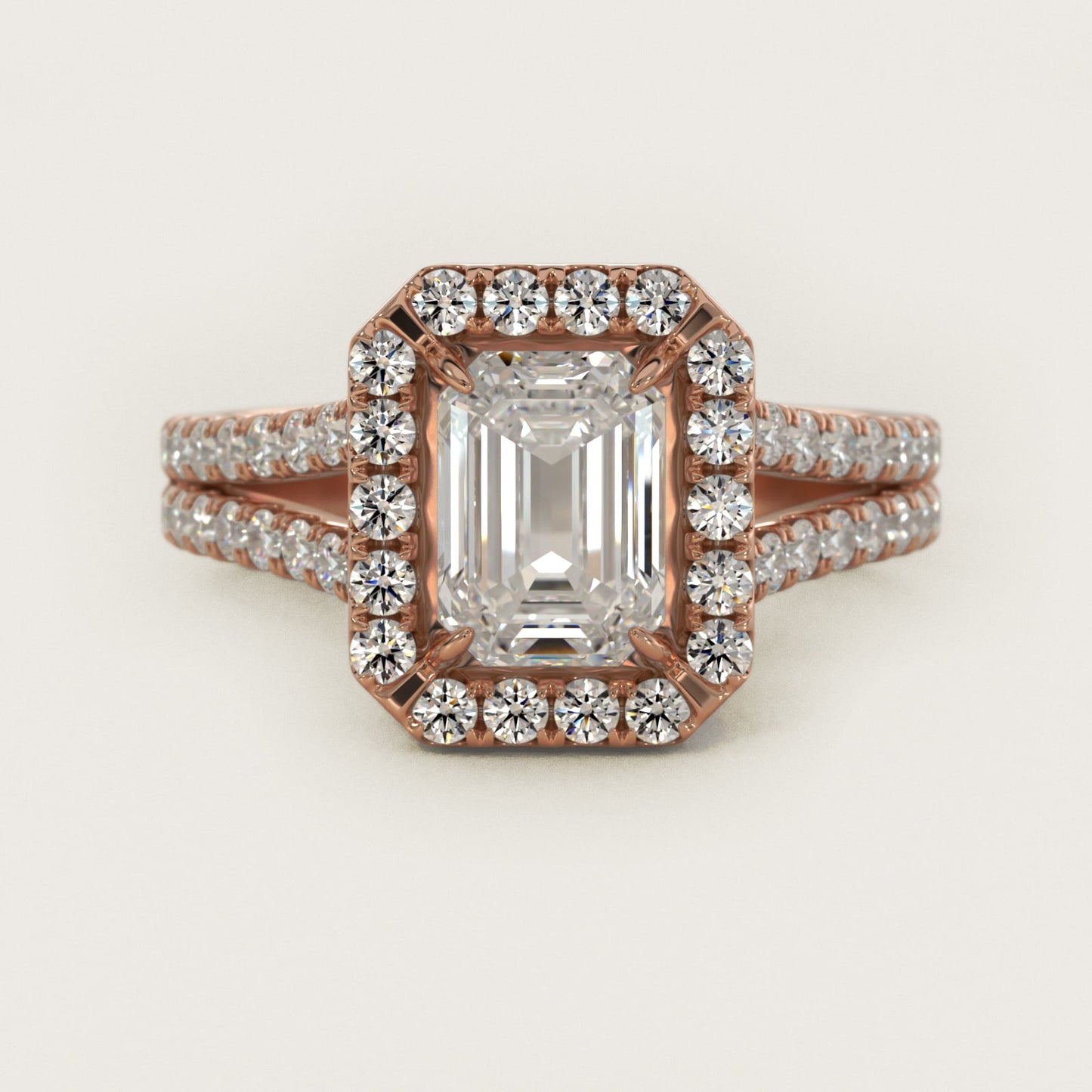 Round Split Band Diamond Halo Engagement Ring In 14K Rose Gold By James Allen - Emerald Center