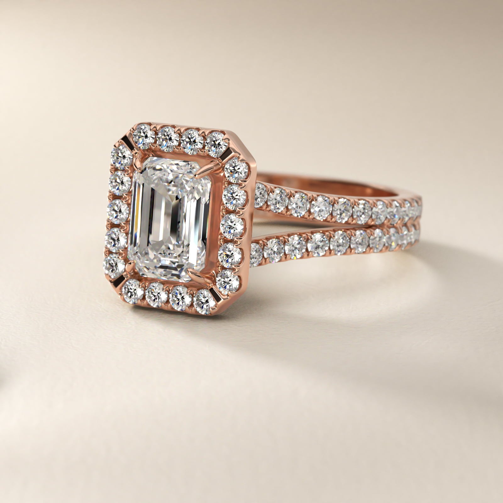 Round Split Band Diamond Halo Engagement Ring In 14K Rose Gold By James Allen - Emerald Center