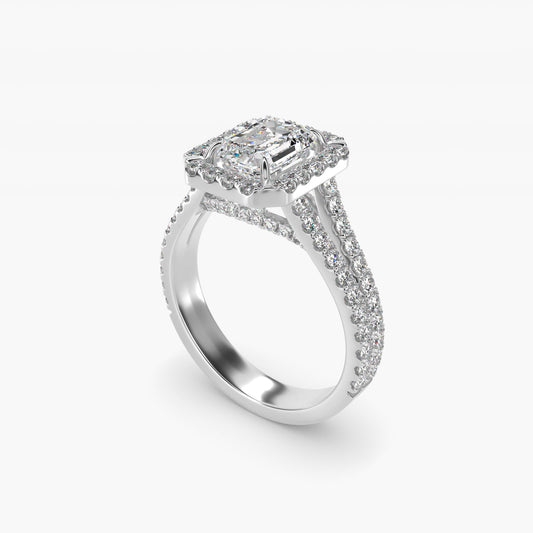Round Split Band Diamond Halo Engagement Ring In 18k White Gold By James Allen - Emerald Center