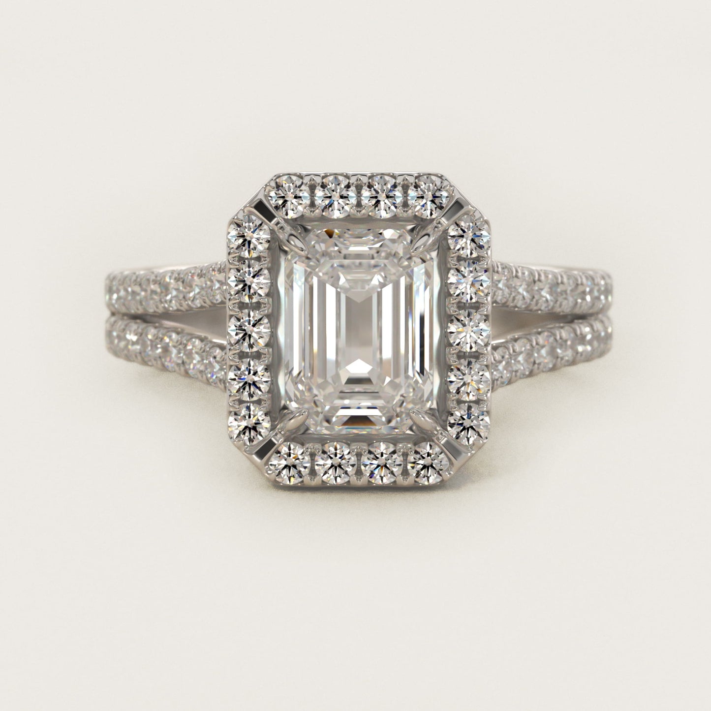 Round Split Band Diamond Halo Engagement Ring In 18k White Gold By James Allen - Emerald Center