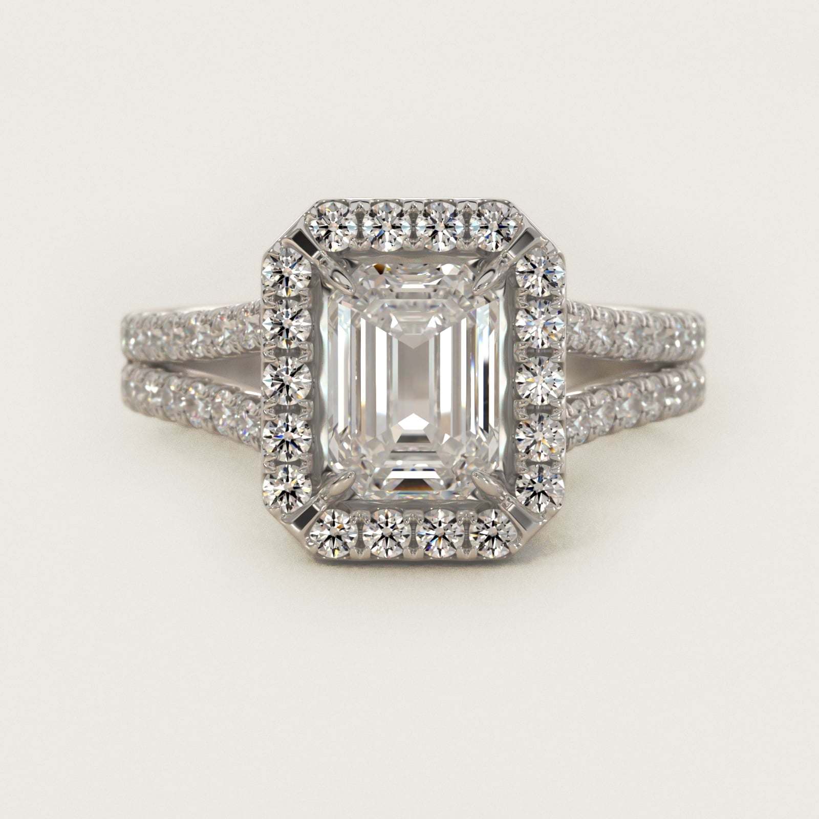Round Split Band Diamond Halo Engagement Ring In 18k White Gold By James Allen - Emerald Center