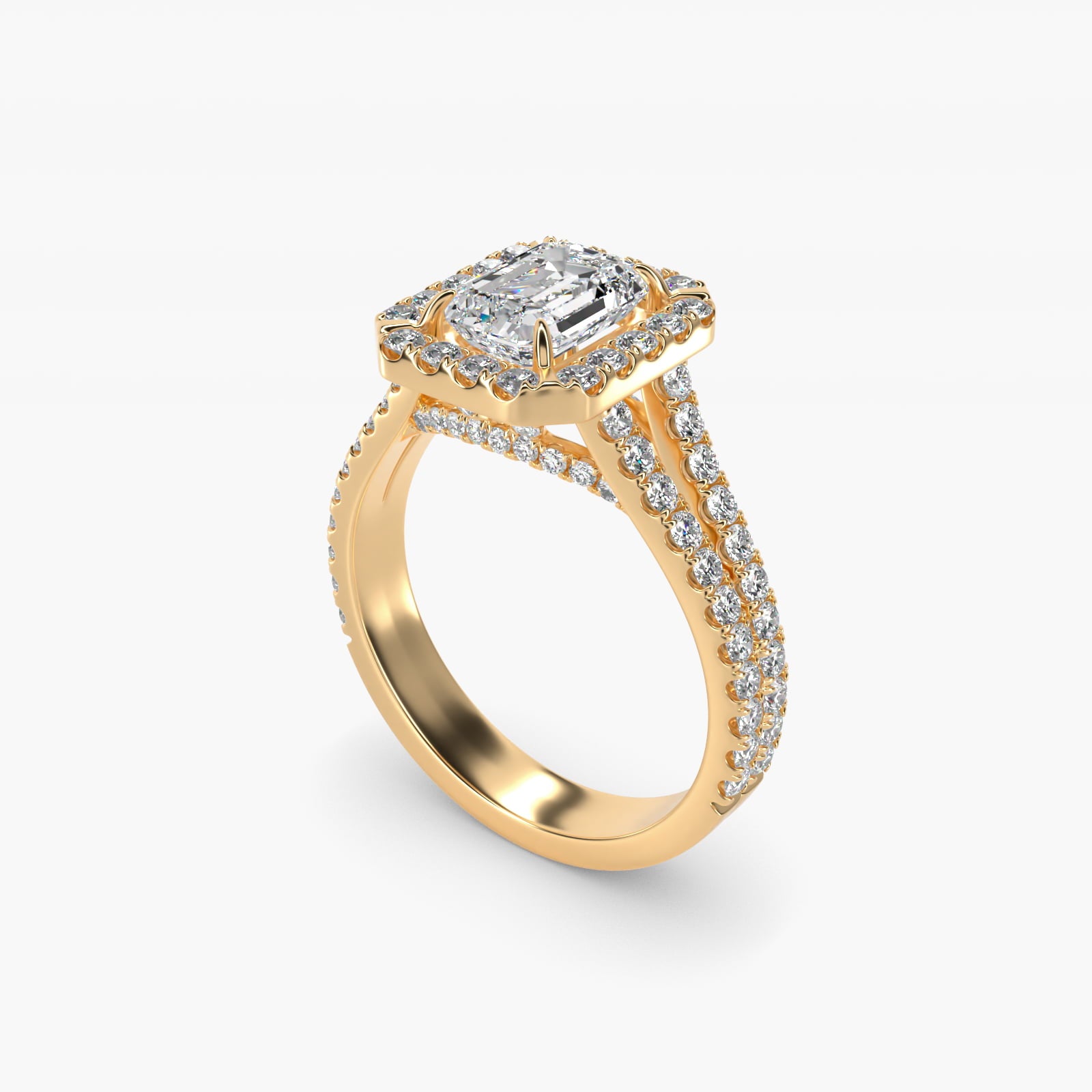 Round Split Band Diamond Halo Engagement Ring In 14K Yellow Gold By James Allen - Emerald Center