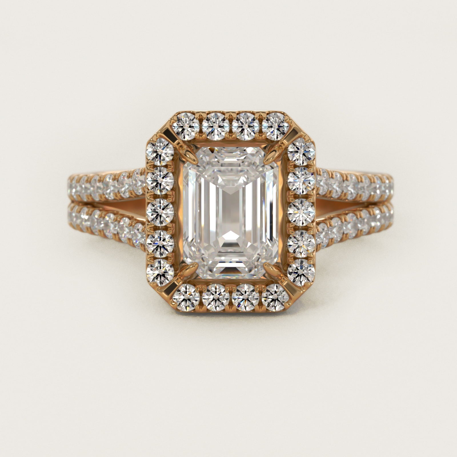 Round Split Band Diamond Halo Engagement Ring In 14K Yellow Gold By James Allen - Emerald Center