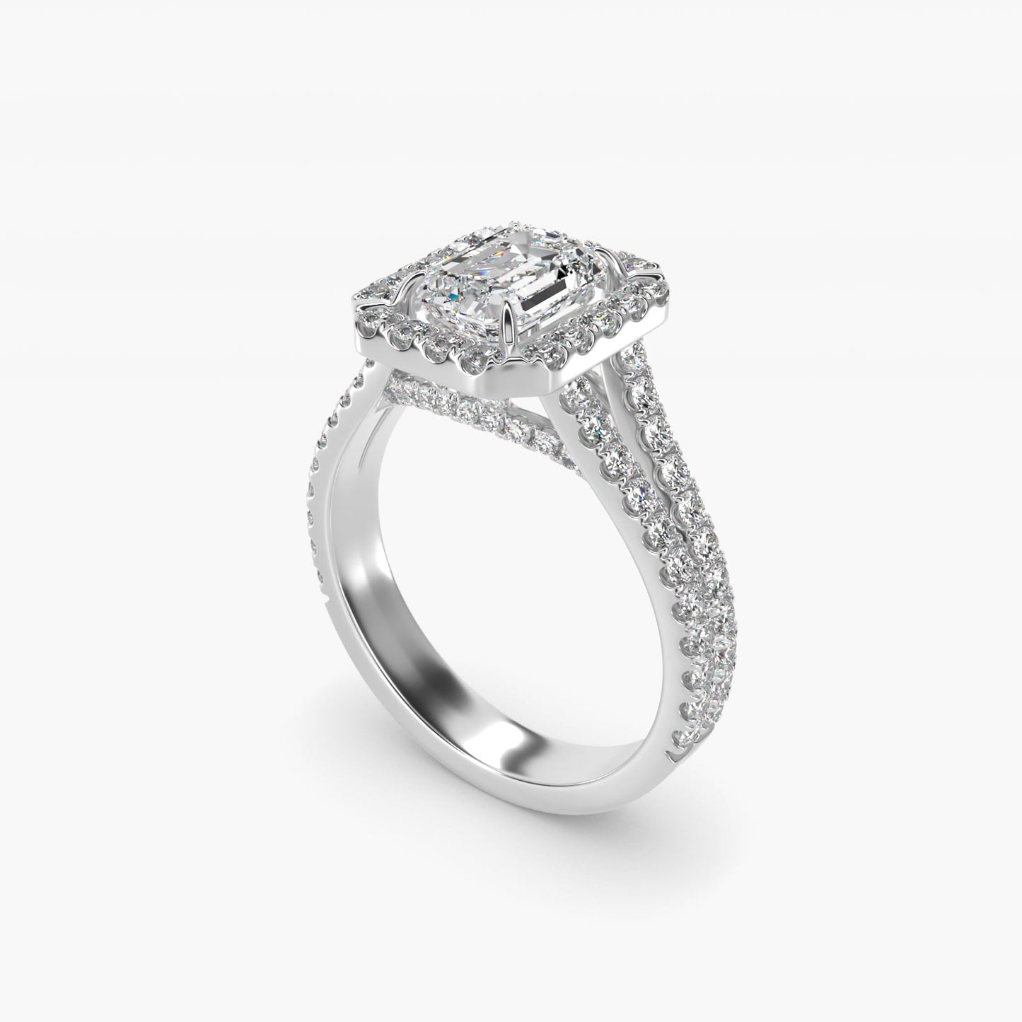 Round Split Band Diamond Halo Engagement Ring In Platinum By James Allen - Emerald Center
