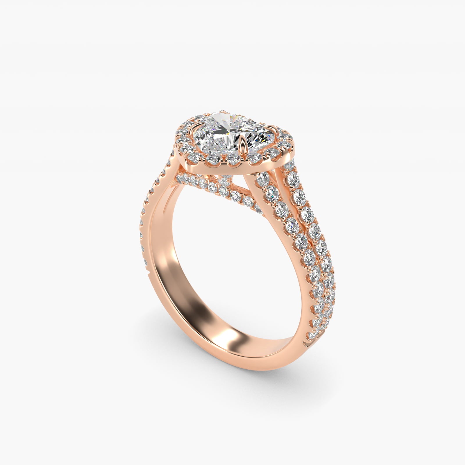 Round Split Band Diamond Halo Engagement Ring In 18k Rose Gold By James Allen - Heart Center