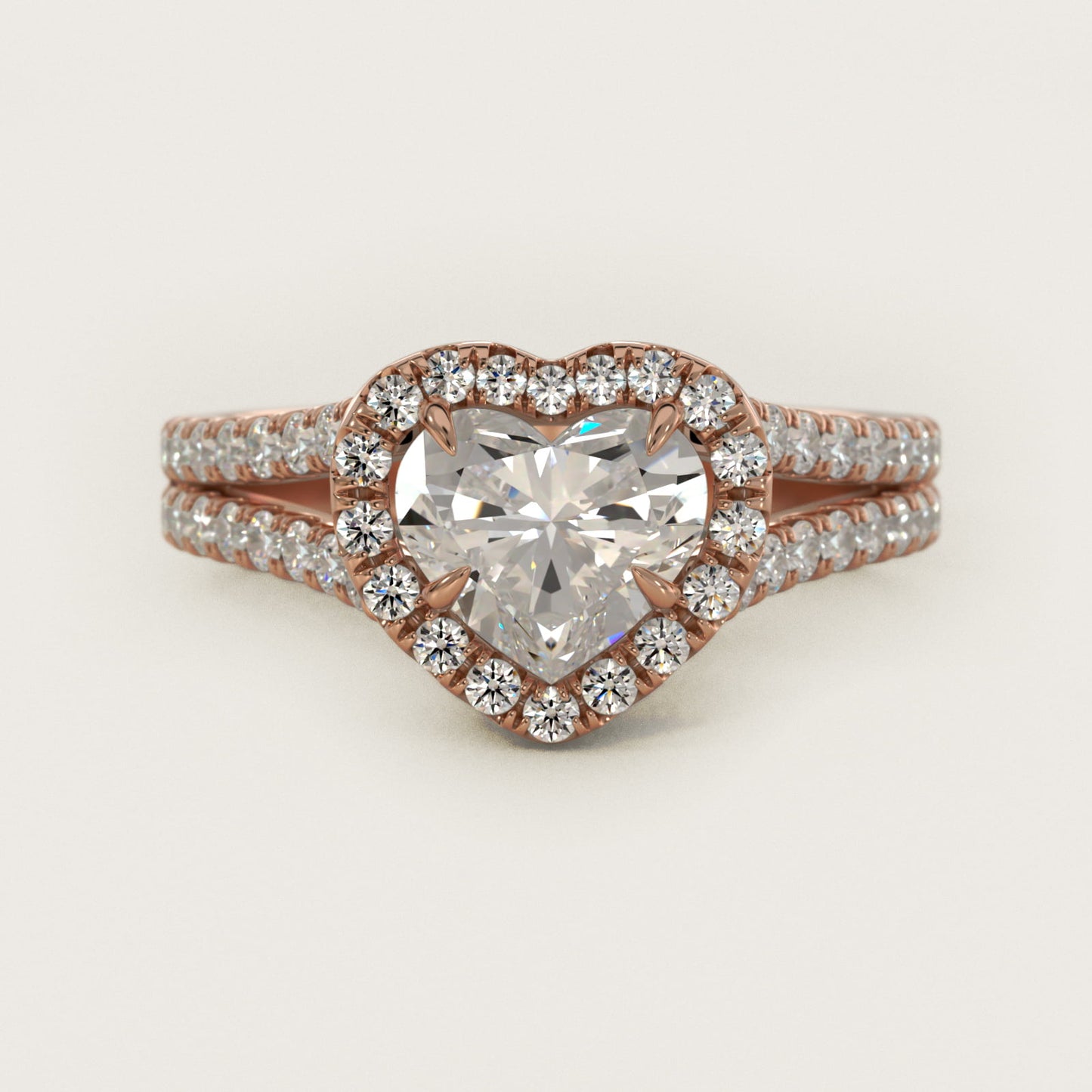 Round Split Band Diamond Halo Engagement Ring In 14K Rose Gold By James Allen - Heart Center