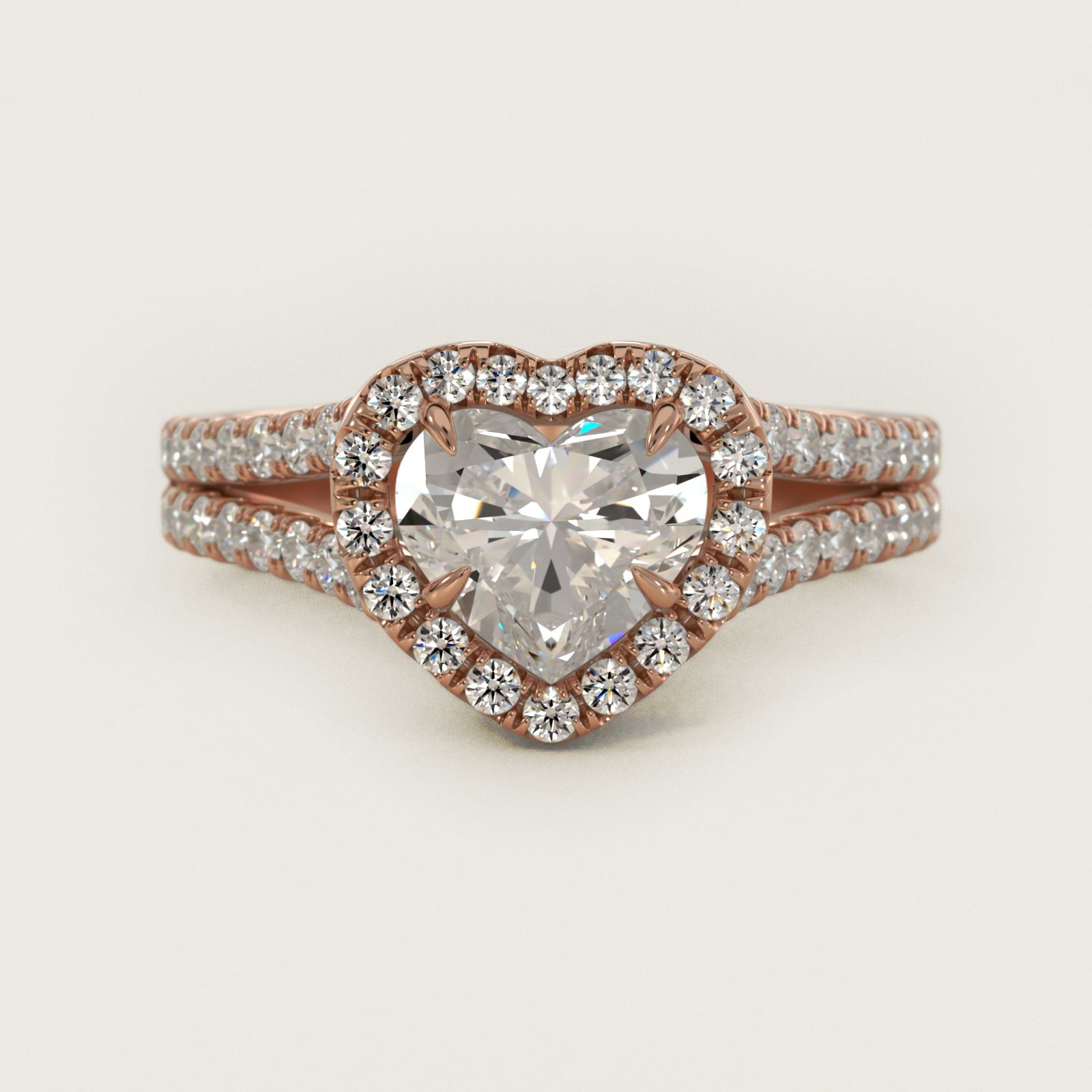 Round Split Band Diamond Halo Engagement Ring In 14K Rose Gold By James Allen - Heart Center