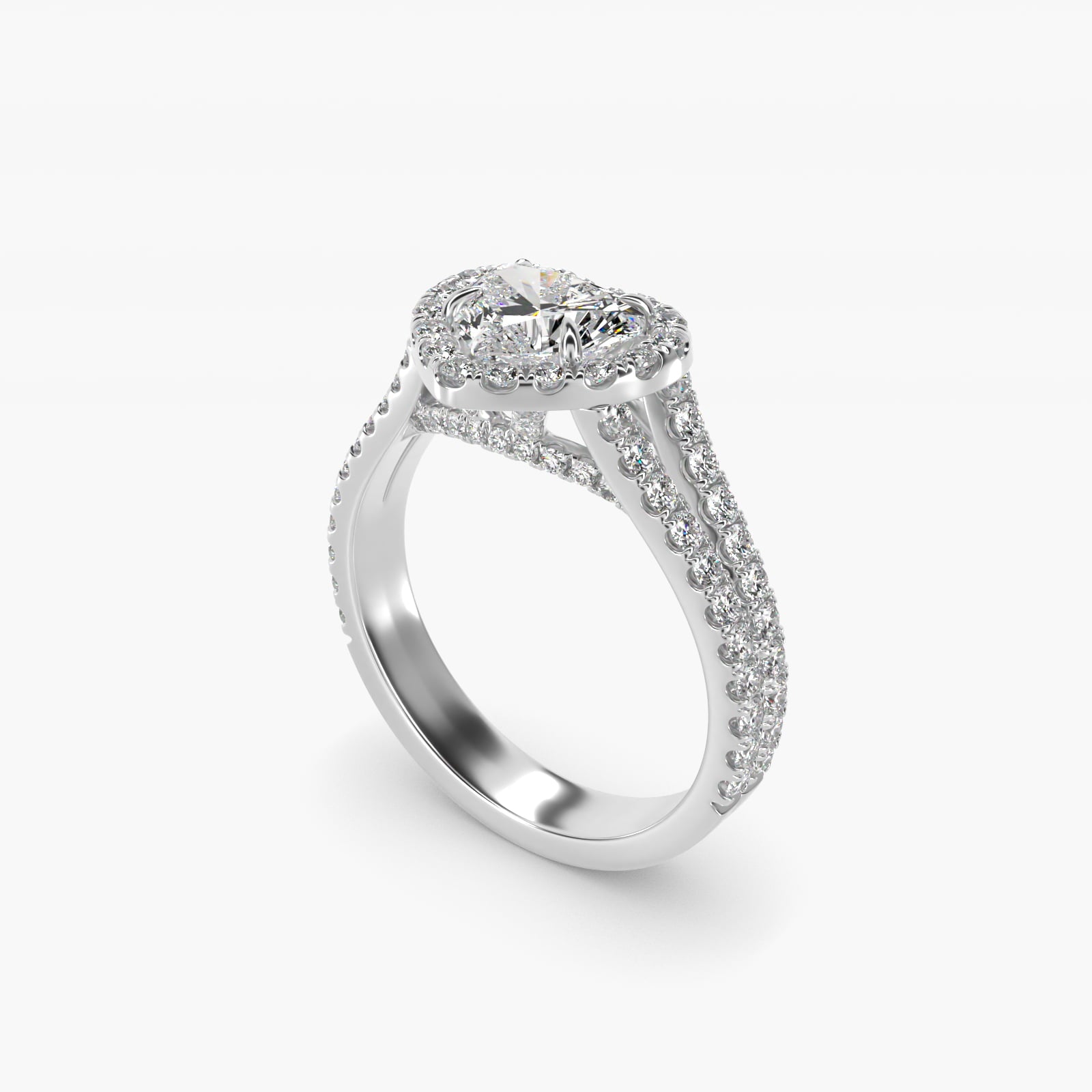 Round Split Band Diamond Halo Engagement Ring In 18k White Gold By James Allen - Heart Center