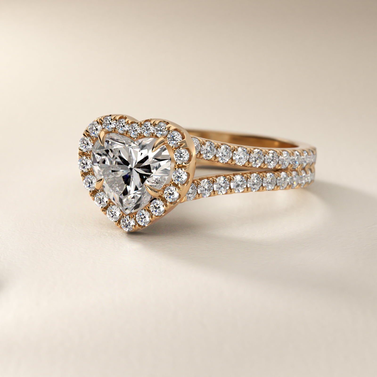 Round Split Band Diamond Halo Engagement Ring In 14K Yellow Gold By James Allen - Heart Center