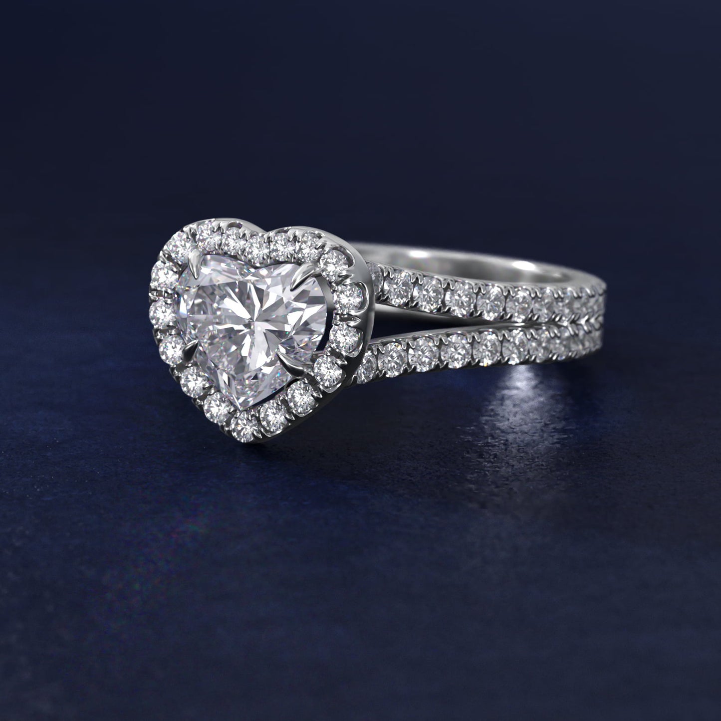 Round Split Band Diamond Halo Engagement Ring In Platinum By James Allen - Heart Center