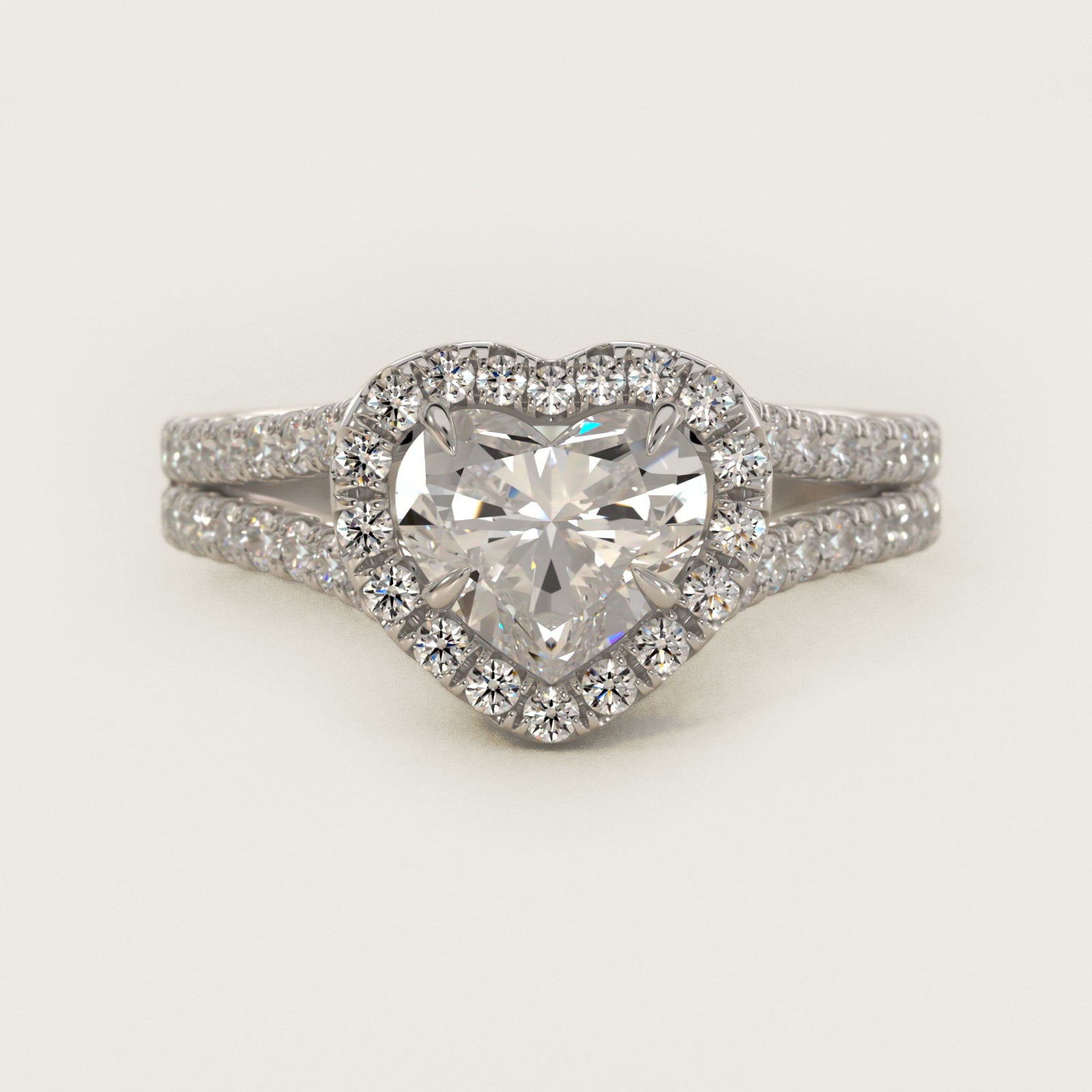 Round Split Band Diamond Halo Engagement Ring In Platinum By James Allen - Heart Center