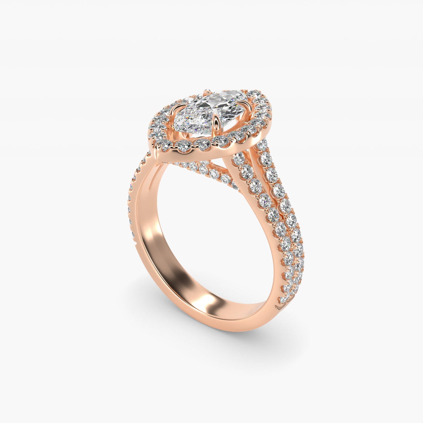 Round Split Band Diamond Halo Engagement Ring In 14K Rose Gold By James Allen - Marquise Center
