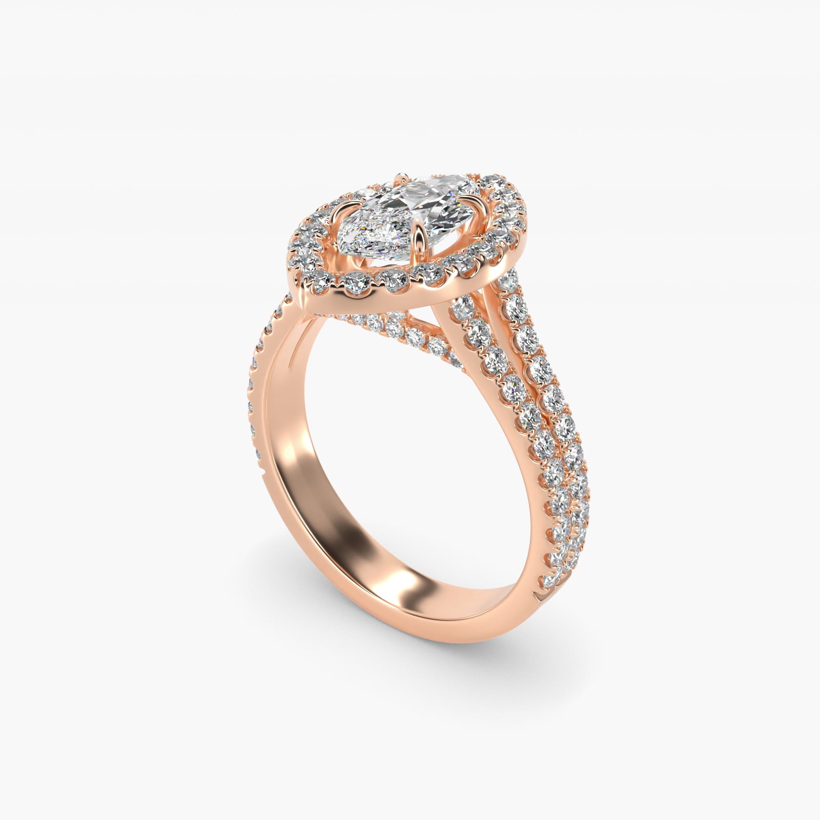 Round Split Band Diamond Halo Engagement Ring In 14K Rose Gold By James Allen - Marquise Center