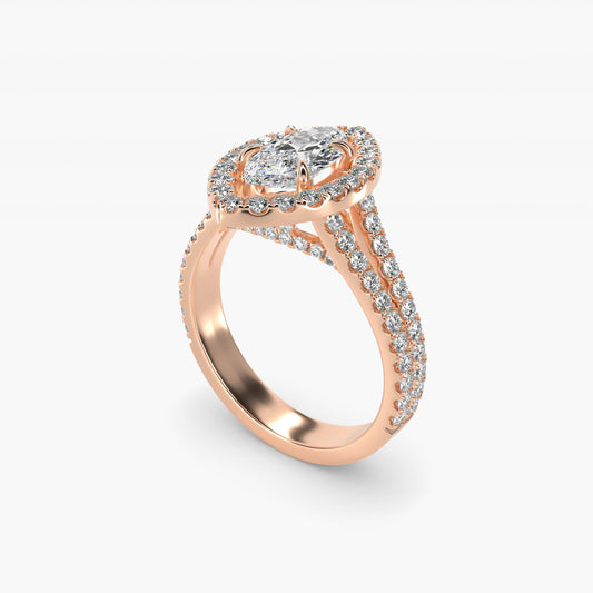 Round Split Band Diamond Halo Engagement Ring In 14K Rose Gold By James Allen - Marquise Center