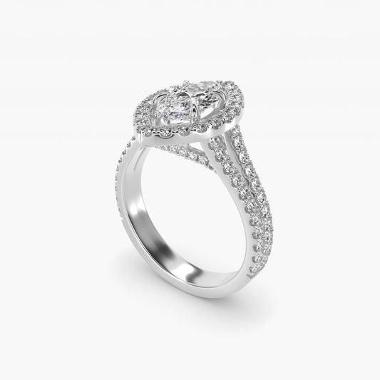 Round Split Band Diamond Halo Engagement Ring In 18k White Gold By James Allen - Marquise Center