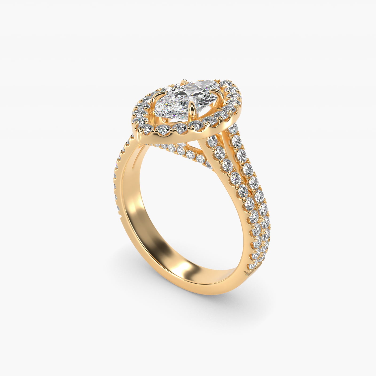 Round Split Band Diamond Halo Engagement Ring In 18k Yellow Gold By James Allen - Marquise Center