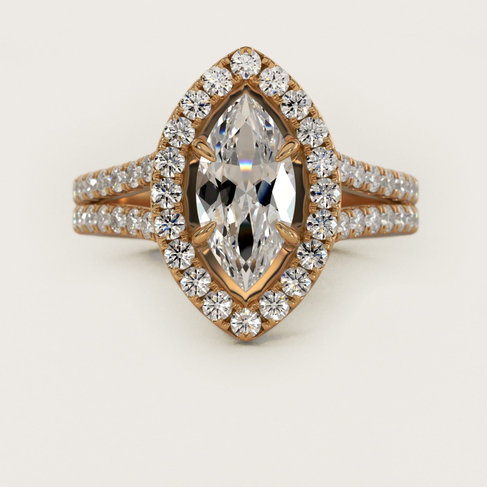 Round Split Band Diamond Halo Engagement Ring In 18k Yellow Gold By James Allen - Marquise Center