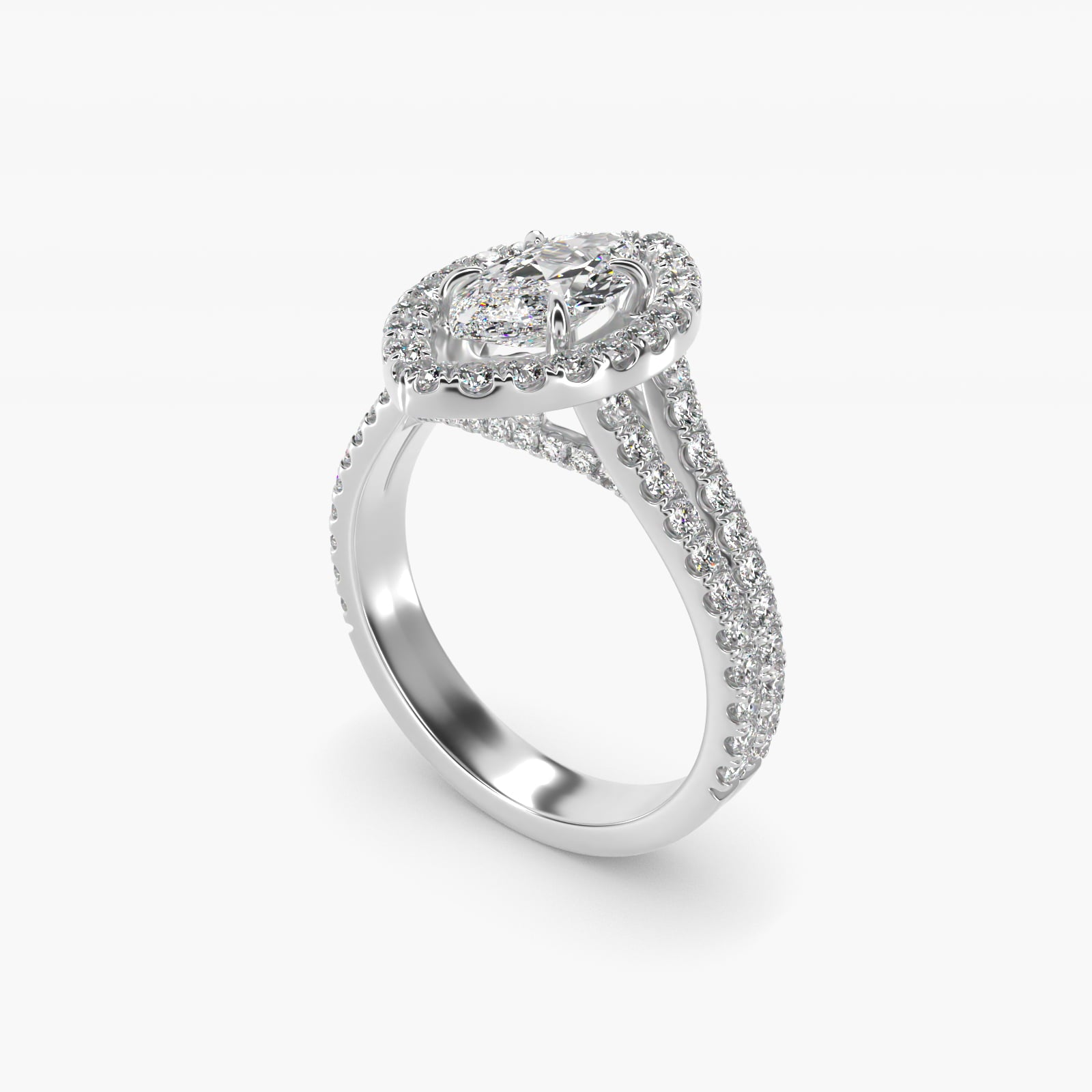 Round Split Band Diamond Halo Engagement Ring In Platinum By James Allen - Marquise Center