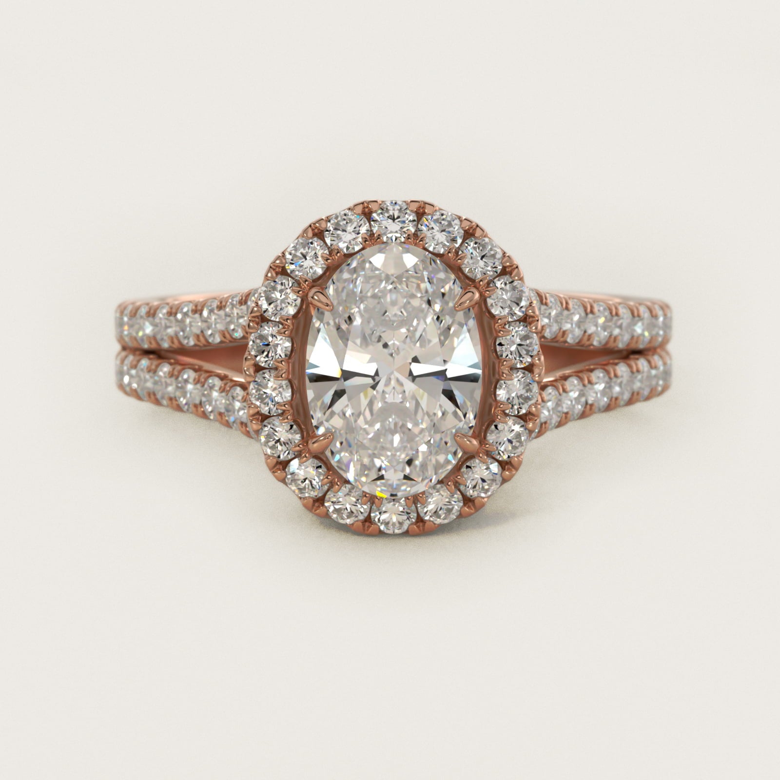Round Split Band Diamond Halo Engagement Ring In 14K Rose Gold By James Allen - Oval Center