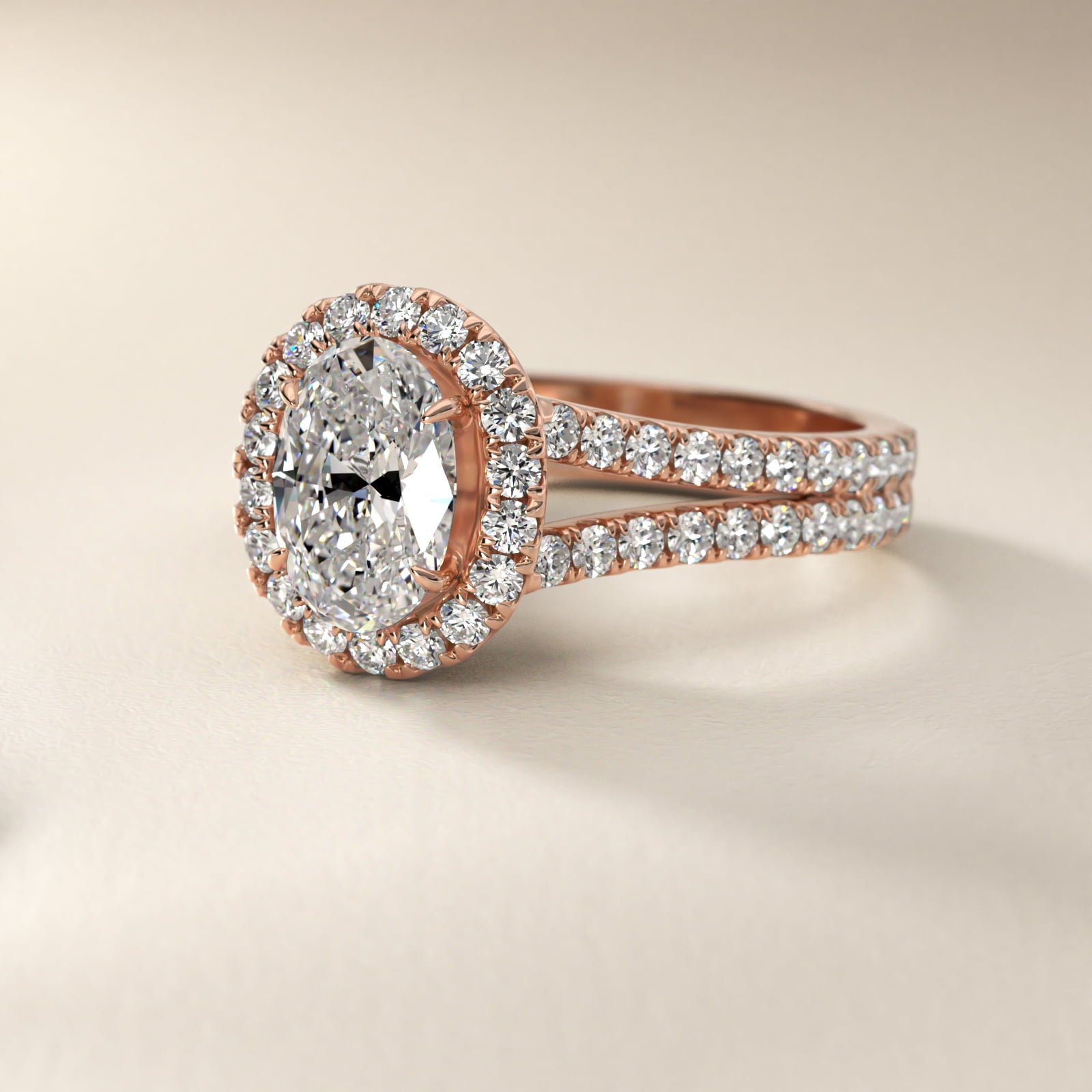 Round Split Band Diamond Halo Engagement Ring In 18k Rose Gold By James Allen - Oval Center