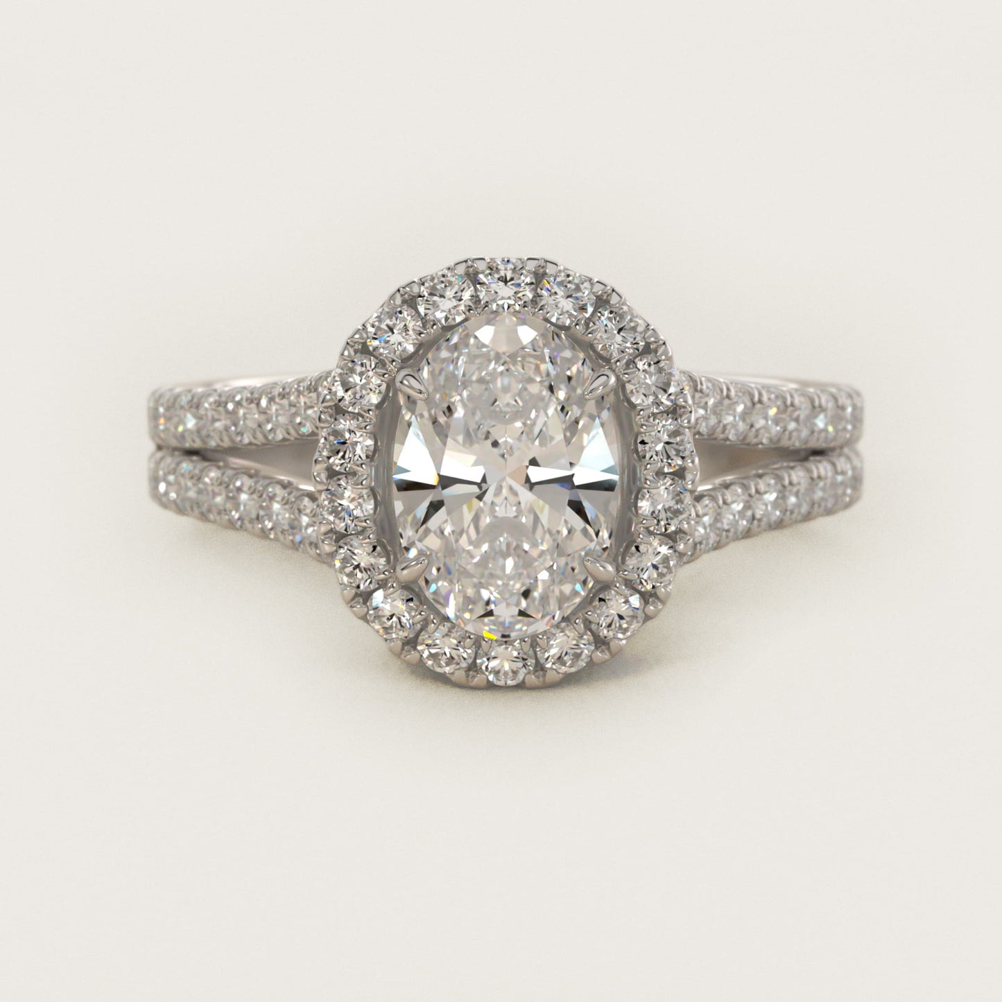 Round Split Band Diamond Halo Engagement Ring In 14K White Gold By James Allen - Oval Center