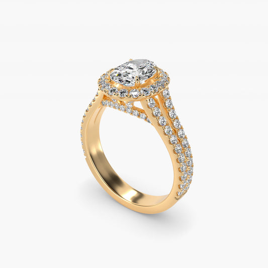 Round Split Band Diamond Halo Engagement Ring In 18k Yellow Gold By James Allen - Oval Center
