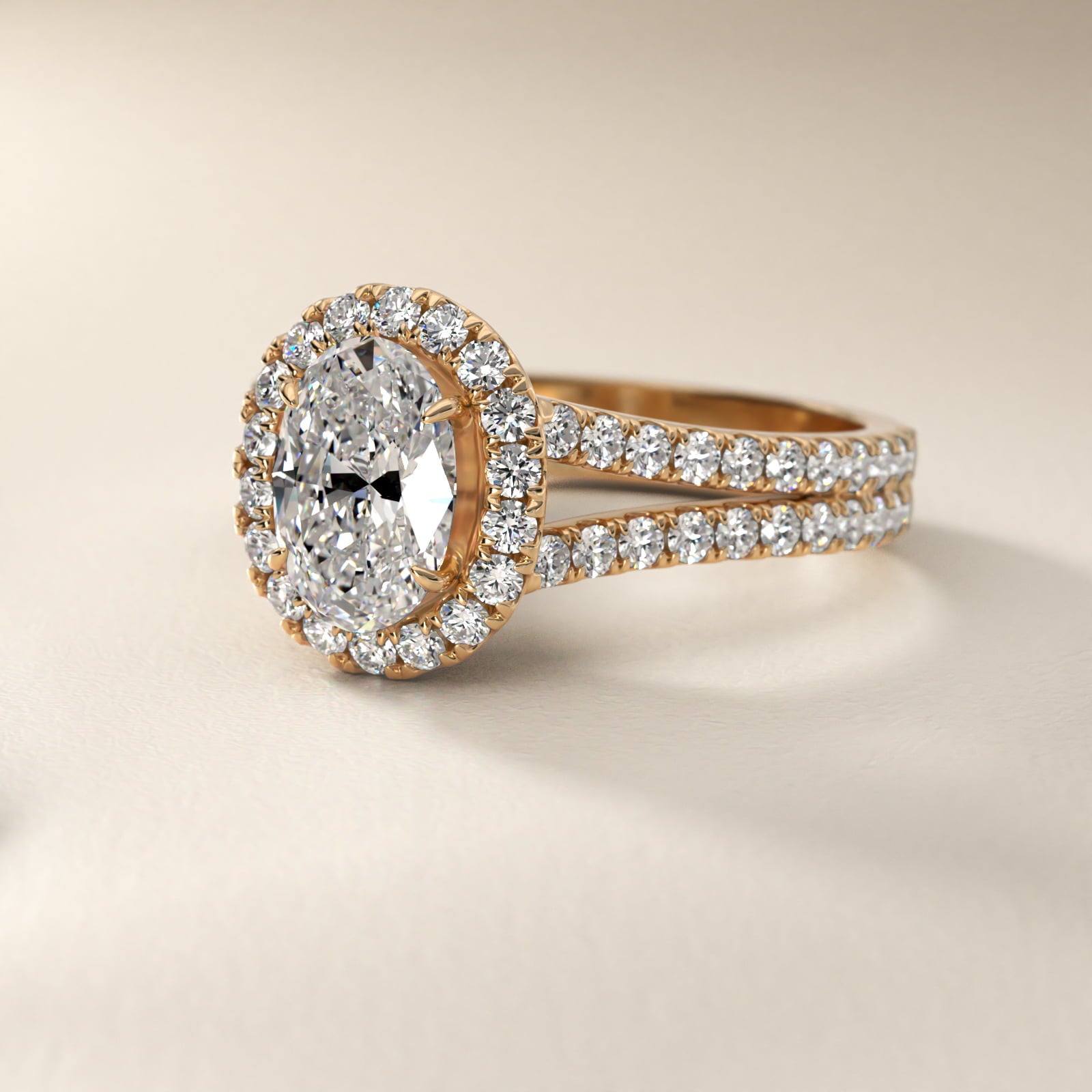 Round Split Band Diamond Halo Engagement Ring In 18k Yellow Gold By James Allen - Oval Center