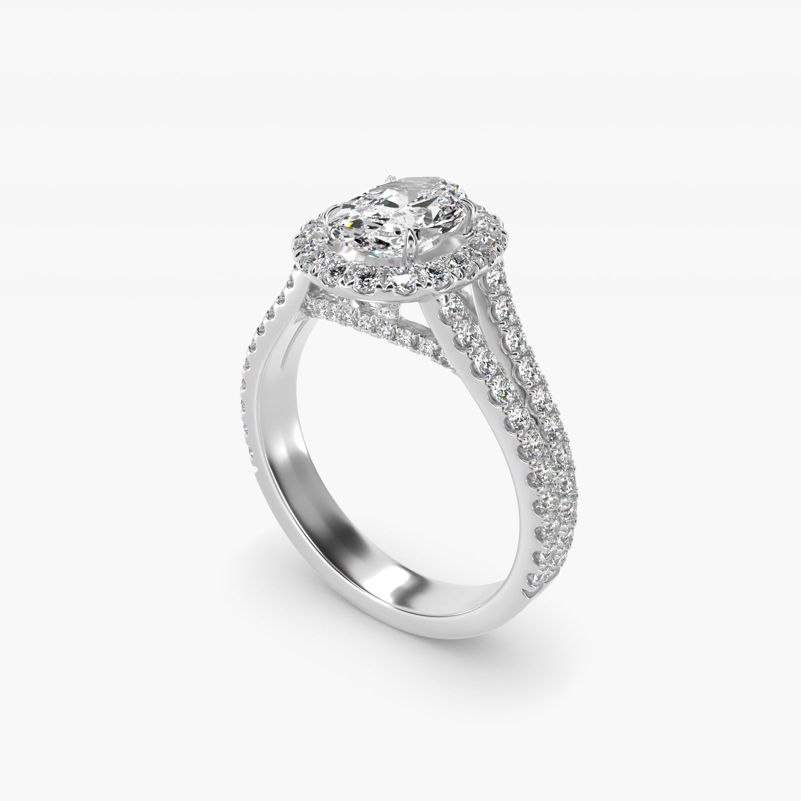 Round Split Band Diamond Halo Engagement Ring In Platinum By James Allen - Oval Center