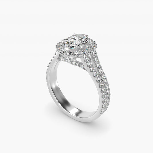 Round Split Band Diamond Halo Engagement Ring In Platinum By James Allen - Oval Center